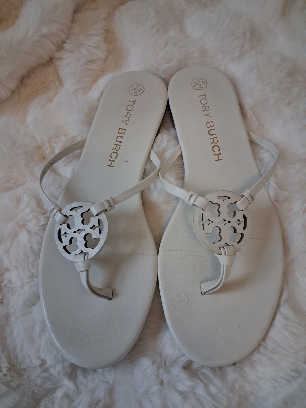Tory Burch White Miller Logo Thong Sandals